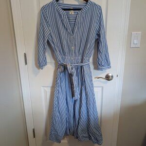 Wear Pact - Women's Blue with White Striped Midi Dress